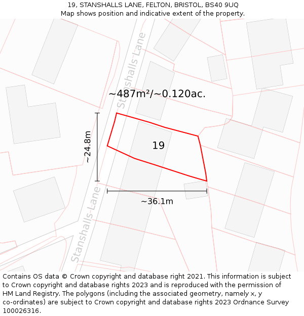 19, STANSHALLS LANE, FELTON, BRISTOL, BS40 9UQ: Plot and title map