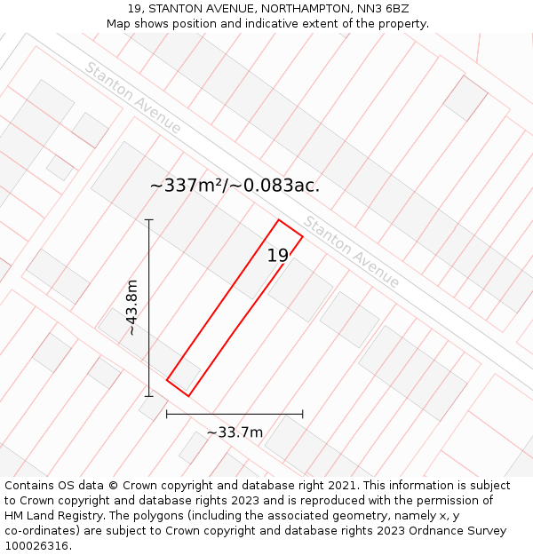19, STANTON AVENUE, NORTHAMPTON, NN3 6BZ: Plot and title map