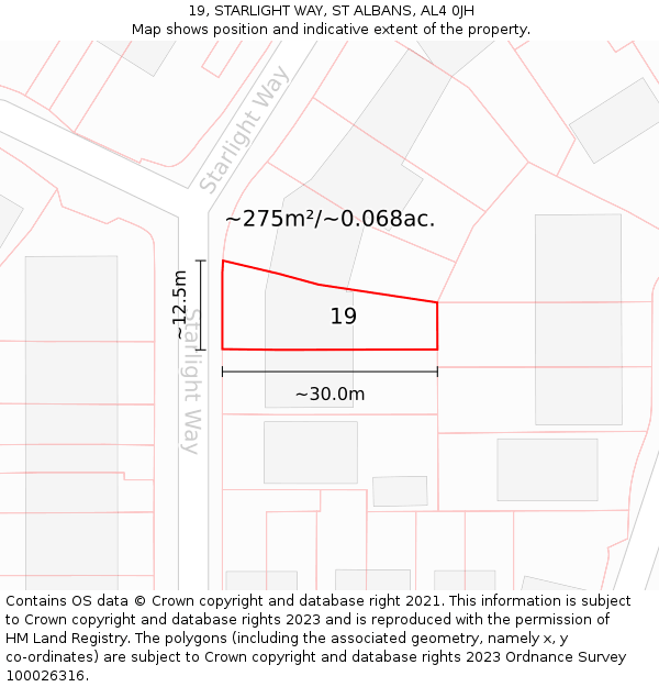 19, STARLIGHT WAY, ST ALBANS, AL4 0JH: Plot and title map