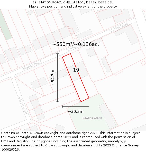 19, STATION ROAD, CHELLASTON, DERBY, DE73 5SU: Plot and title map