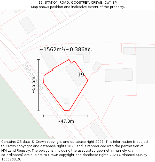 19, STATION ROAD, GOOSTREY, CREWE, CW4 8PJ: Plot and title map