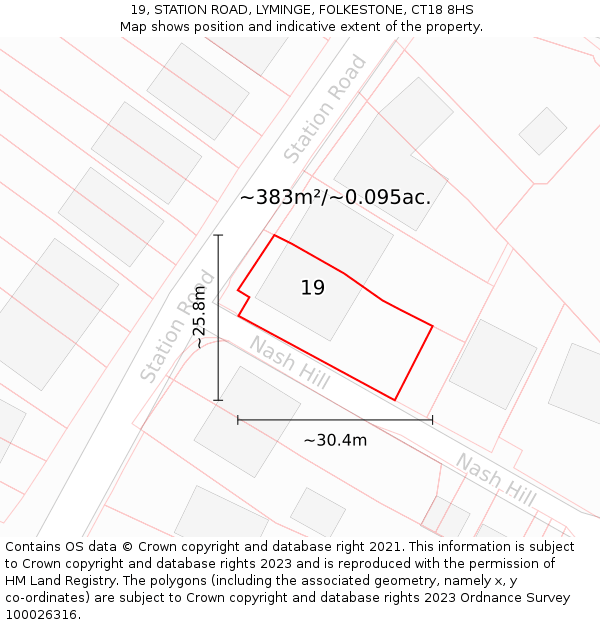 19, STATION ROAD, LYMINGE, FOLKESTONE, CT18 8HS: Plot and title map