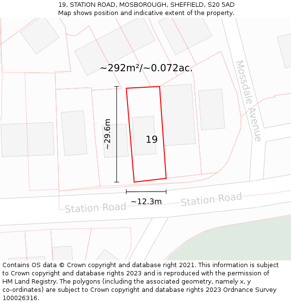 19, STATION ROAD, MOSBOROUGH, SHEFFIELD, S20 5AD: Plot and title map
