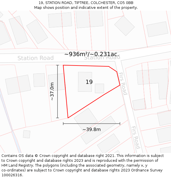 19, STATION ROAD, TIPTREE, COLCHESTER, CO5 0BB: Plot and title map