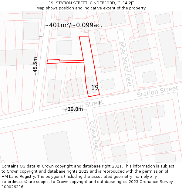 19, STATION STREET, CINDERFORD, GL14 2JT: Plot and title map