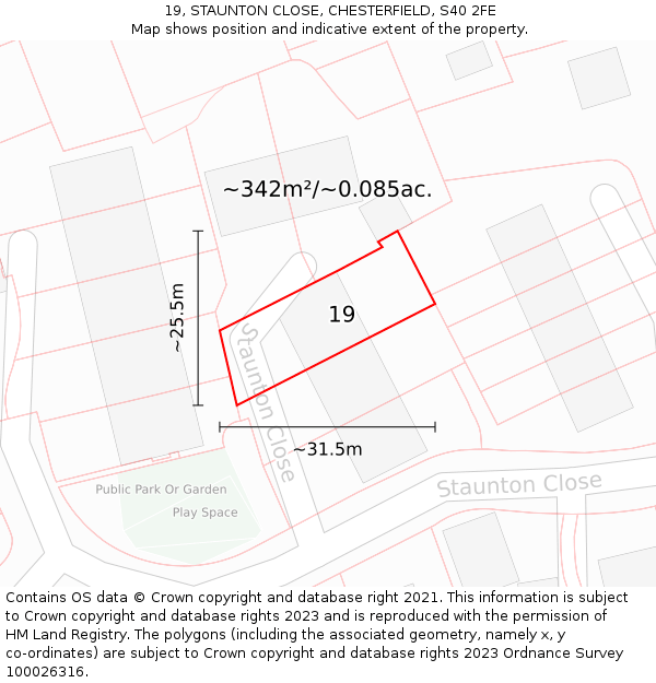 19, STAUNTON CLOSE, CHESTERFIELD, S40 2FE: Plot and title map