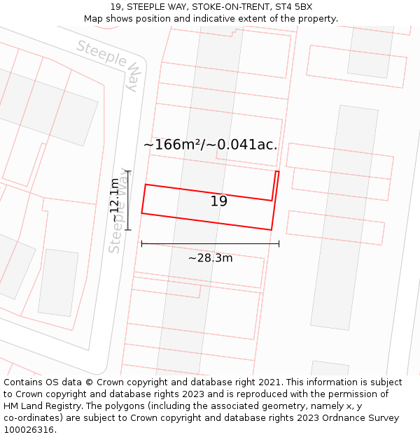 19, STEEPLE WAY, STOKE-ON-TRENT, ST4 5BX: Plot and title map