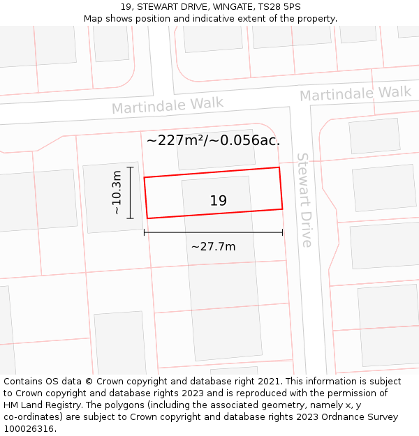 19, STEWART DRIVE, WINGATE, TS28 5PS: Plot and title map