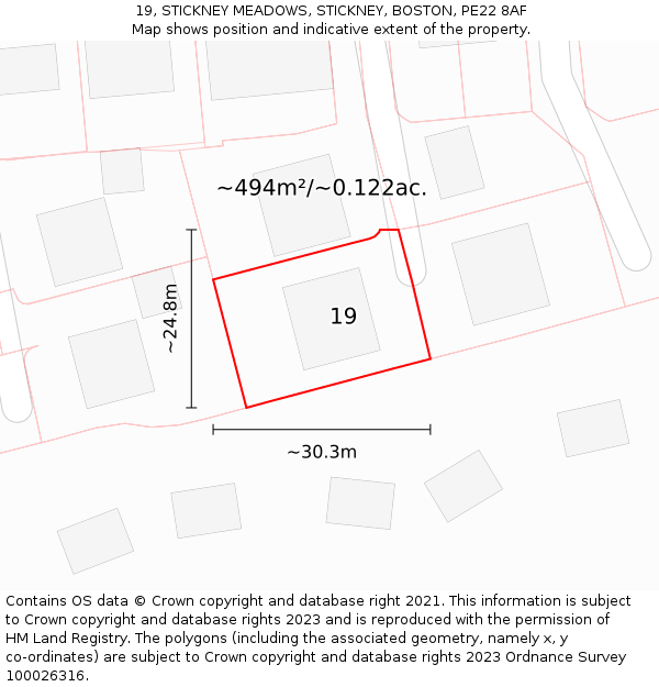 19, STICKNEY MEADOWS, STICKNEY, BOSTON, PE22 8AF: Plot and title map
