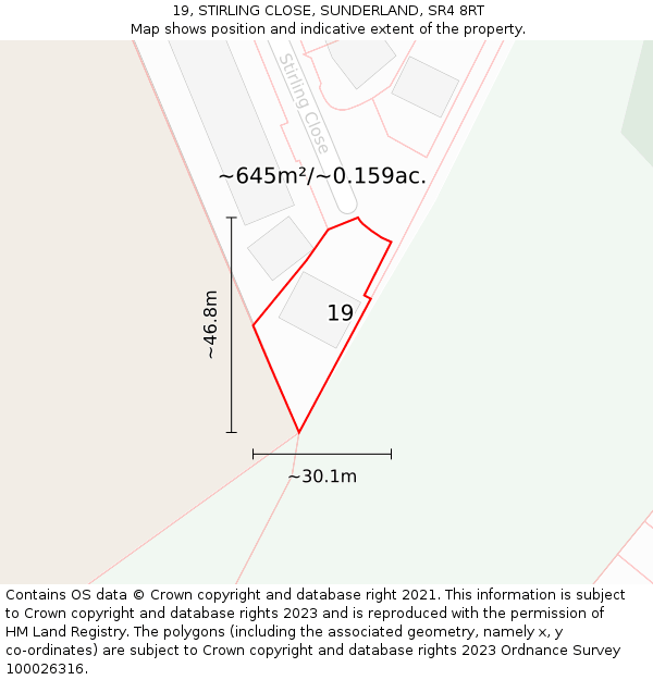 19, STIRLING CLOSE, SUNDERLAND, SR4 8RT: Plot and title map