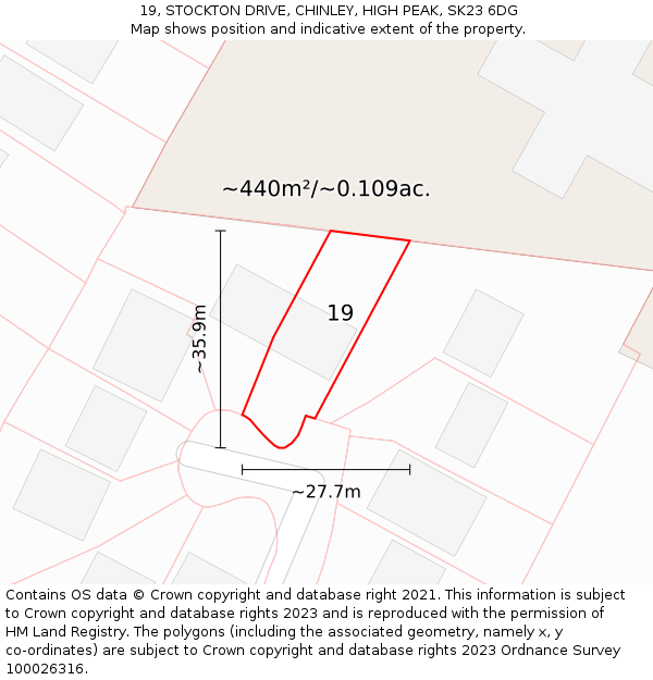19, STOCKTON DRIVE, CHINLEY, HIGH PEAK, SK23 6DG: Plot and title map