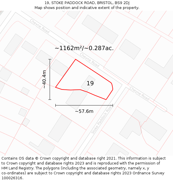 19, STOKE PADDOCK ROAD, BRISTOL, BS9 2DJ: Plot and title map