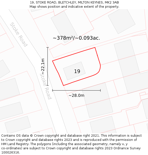 19, STOKE ROAD, BLETCHLEY, MILTON KEYNES, MK2 3AB: Plot and title map