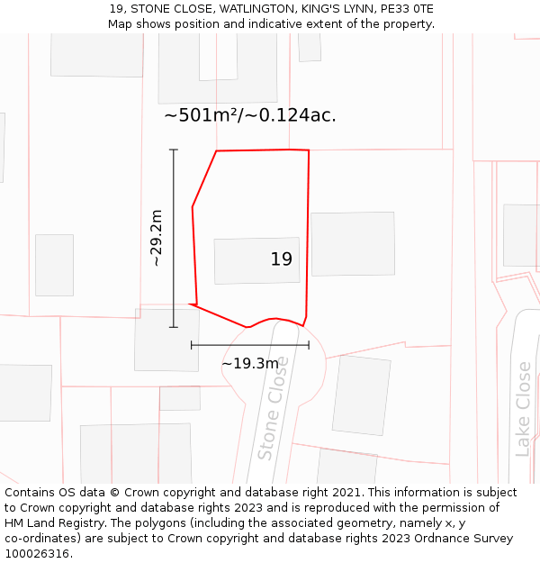 19, STONE CLOSE, WATLINGTON, KING'S LYNN, PE33 0TE: Plot and title map