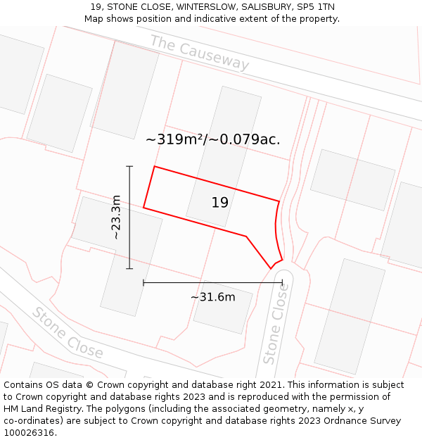 19, STONE CLOSE, WINTERSLOW, SALISBURY, SP5 1TN: Plot and title map