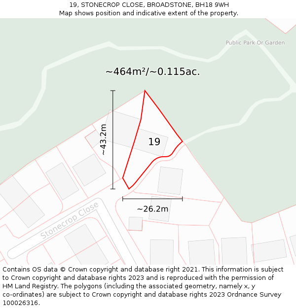 19, STONECROP CLOSE, BROADSTONE, BH18 9WH: Plot and title map