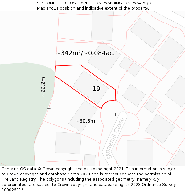 19, STONEHILL CLOSE, APPLETON, WARRINGTON, WA4 5QD: Plot and title map
