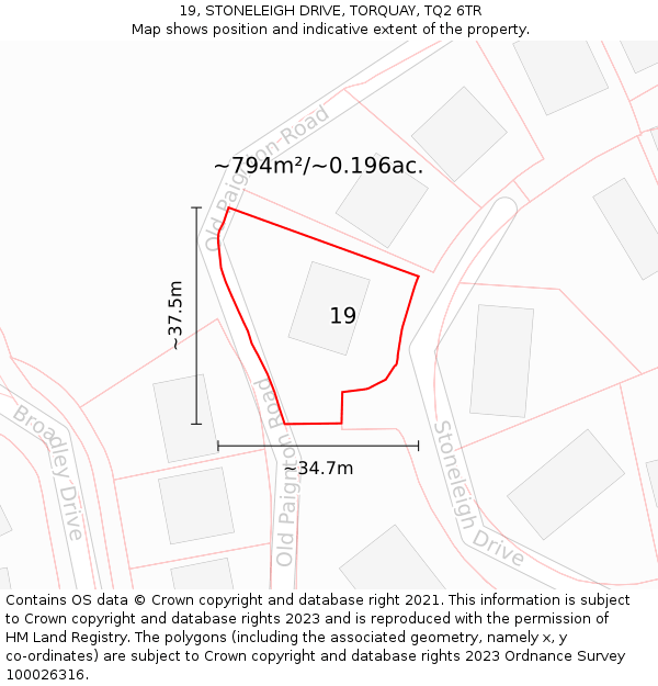 19, STONELEIGH DRIVE, TORQUAY, TQ2 6TR: Plot and title map