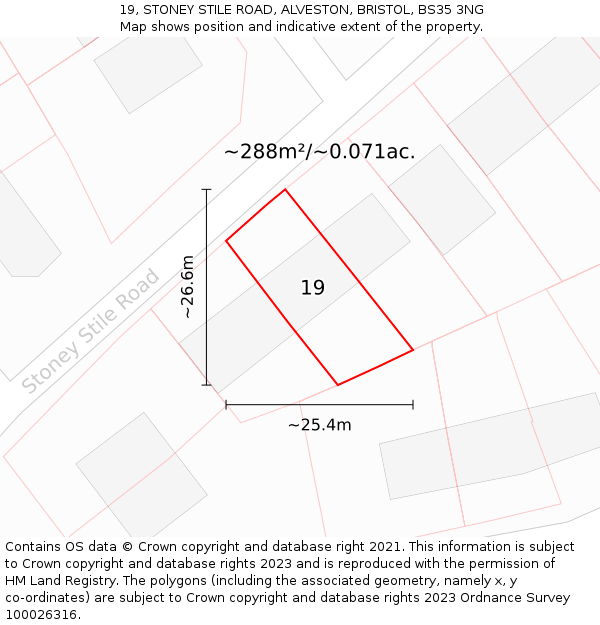 19, STONEY STILE ROAD, ALVESTON, BRISTOL, BS35 3NG: Plot and title map