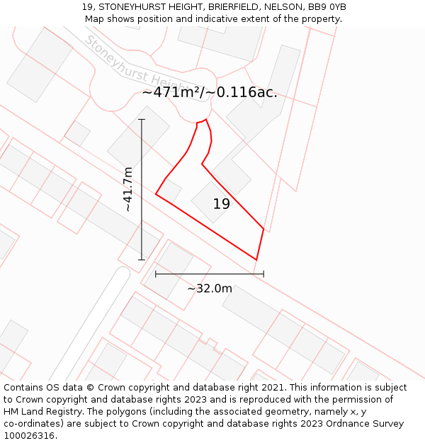 19, STONEYHURST HEIGHT, BRIERFIELD, NELSON, BB9 0YB: Plot and title map