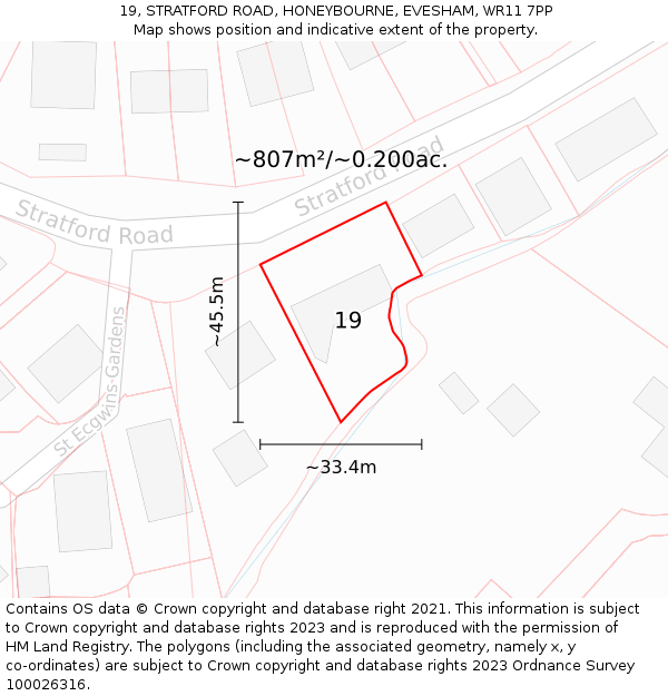 19, STRATFORD ROAD, HONEYBOURNE, EVESHAM, WR11 7PP: Plot and title map