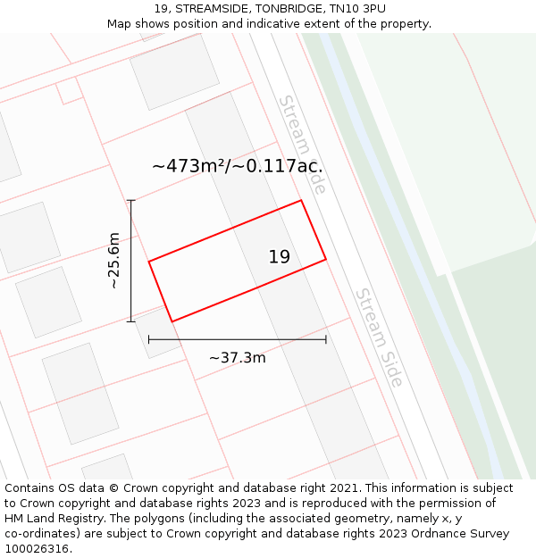 19, STREAMSIDE, TONBRIDGE, TN10 3PU: Plot and title map