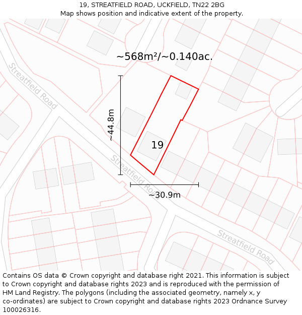19, STREATFIELD ROAD, UCKFIELD, TN22 2BG: Plot and title map