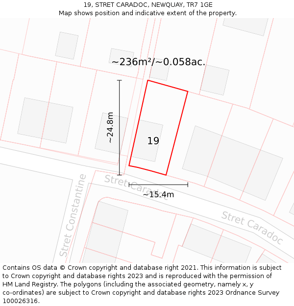 19, STRET CARADOC, NEWQUAY, TR7 1GE: Plot and title map