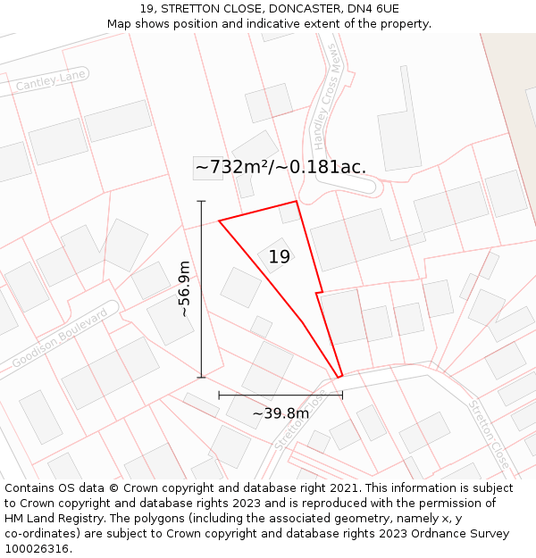 19, STRETTON CLOSE, DONCASTER, DN4 6UE: Plot and title map