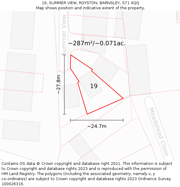 19, SUMMER VIEW, ROYSTON, BARNSLEY, S71 4QQ: Plot and title map