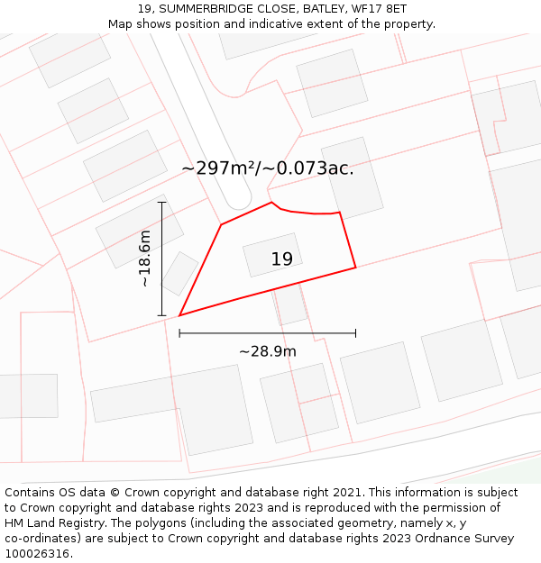 19, SUMMERBRIDGE CLOSE, BATLEY, WF17 8ET: Plot and title map