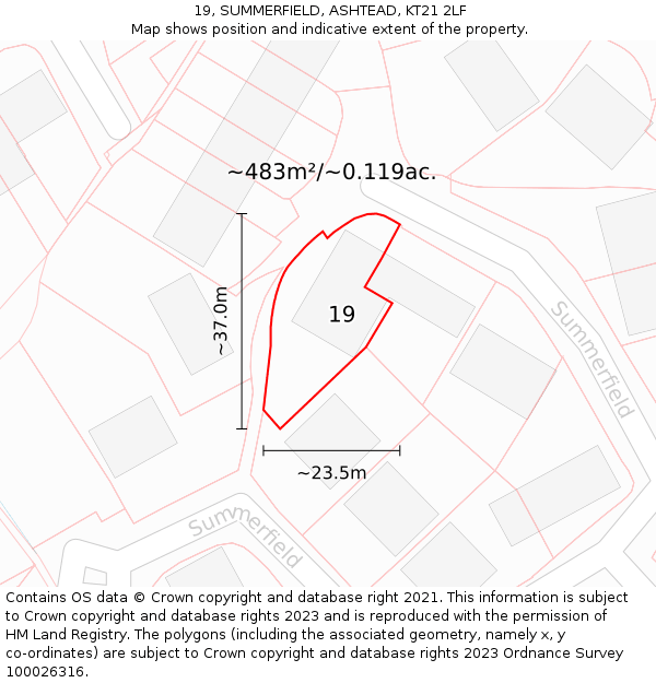 19, SUMMERFIELD, ASHTEAD, KT21 2LF: Plot and title map