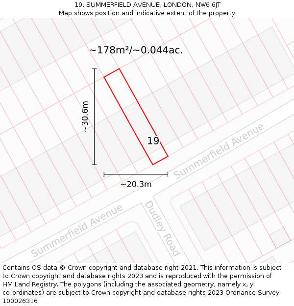 19, SUMMERFIELD AVENUE, LONDON, NW6 6JT: Plot and title map