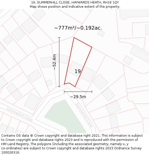19, SUMMERHILL CLOSE, HAYWARDS HEATH, RH16 1QY: Plot and title map