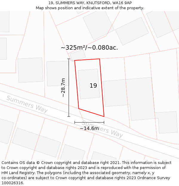 19, SUMMERS WAY, KNUTSFORD, WA16 9AP: Plot and title map