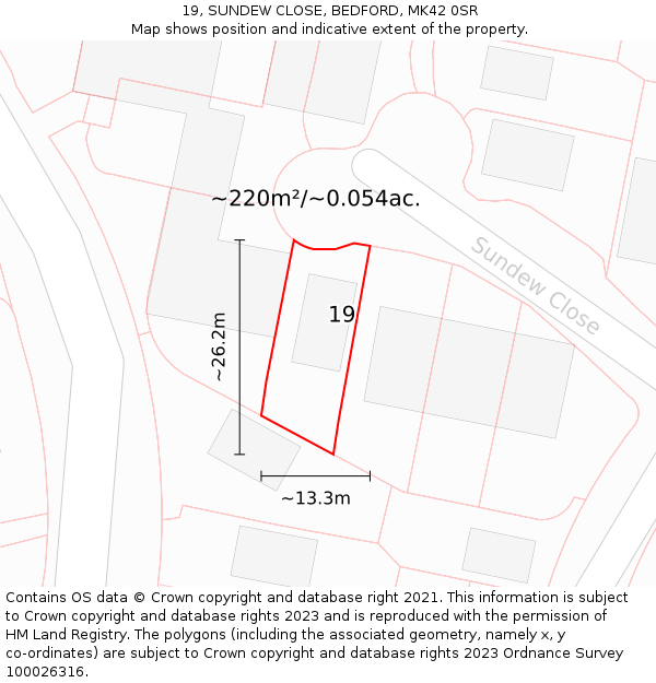 19, SUNDEW CLOSE, BEDFORD, MK42 0SR: Plot and title map