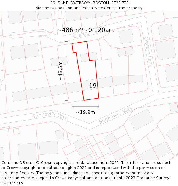 19, SUNFLOWER WAY, BOSTON, PE21 7TE: Plot and title map