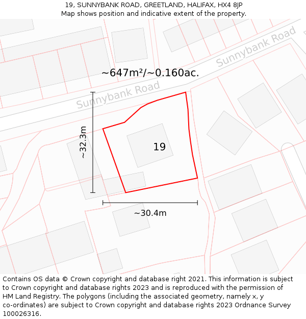 19, SUNNYBANK ROAD, GREETLAND, HALIFAX, HX4 8JP: Plot and title map