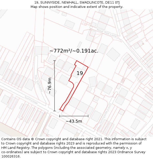 19, SUNNYSIDE, NEWHALL, SWADLINCOTE, DE11 0TJ: Plot and title map
