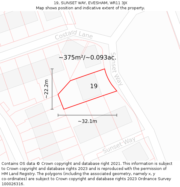19, SUNSET WAY, EVESHAM, WR11 3JX: Plot and title map