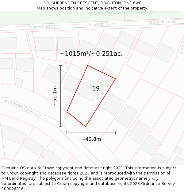 19, SURRENDEN CRESCENT, BRIGHTON, BN1 6WE: Plot and title map