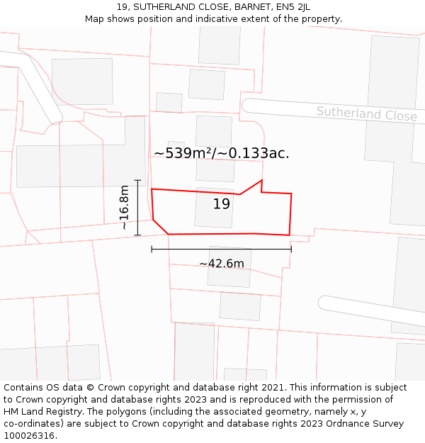 19, SUTHERLAND CLOSE, BARNET, EN5 2JL: Plot and title map