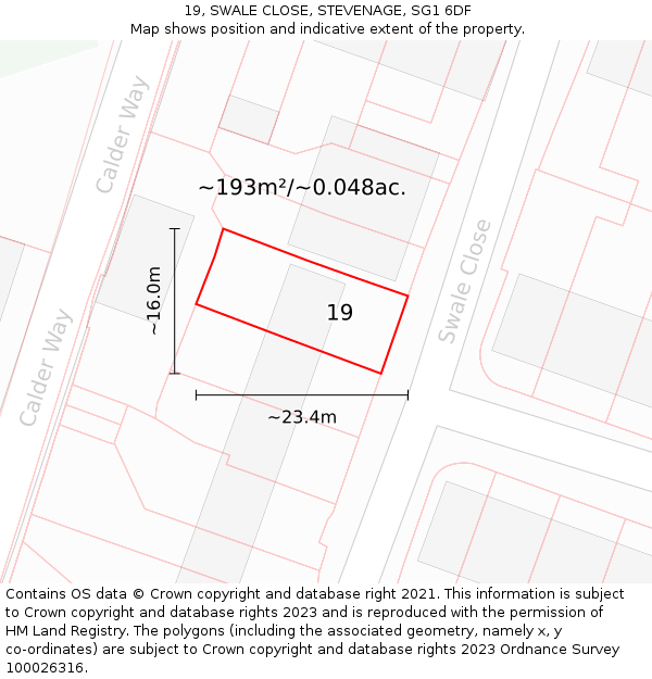19, SWALE CLOSE, STEVENAGE, SG1 6DF: Plot and title map