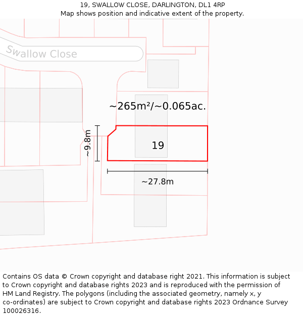 19, SWALLOW CLOSE, DARLINGTON, DL1 4RP: Plot and title map