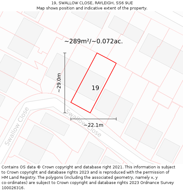 19, SWALLOW CLOSE, RAYLEIGH, SS6 9UE: Plot and title map