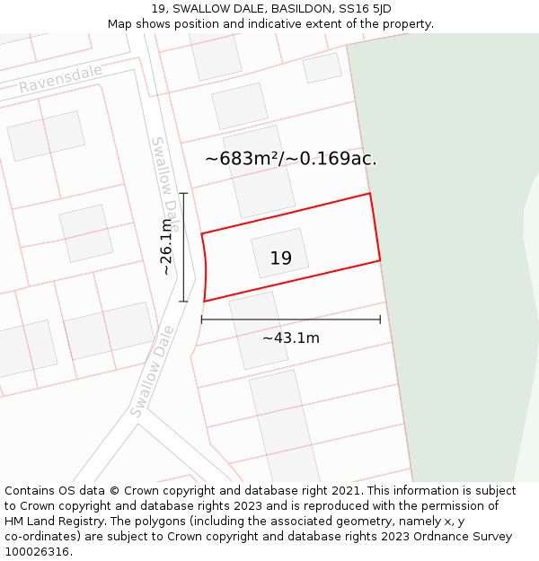 19, SWALLOW DALE, BASILDON, SS16 5JD: Plot and title map