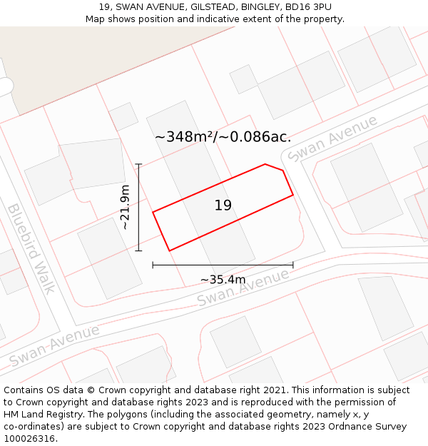 19, SWAN AVENUE, GILSTEAD, BINGLEY, BD16 3PU: Plot and title map