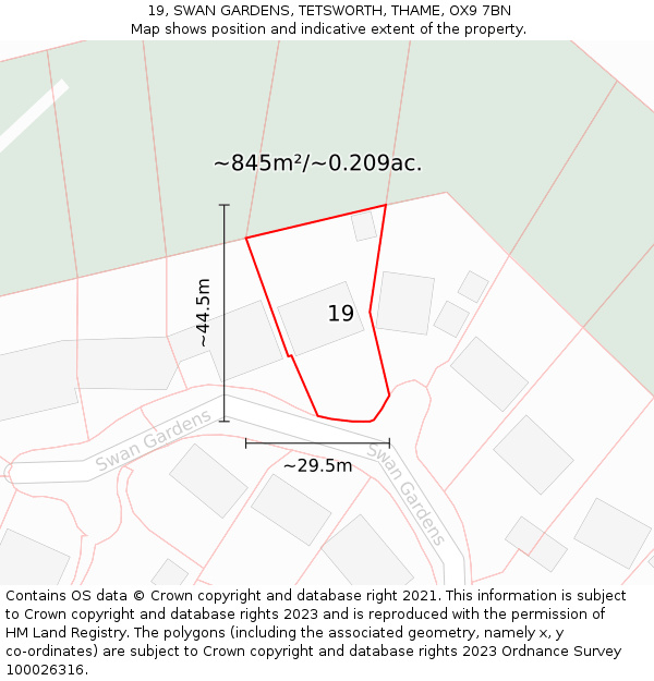 19, SWAN GARDENS, TETSWORTH, THAME, OX9 7BN: Plot and title map