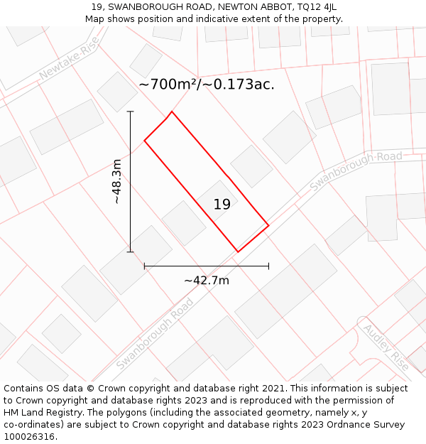 19, SWANBOROUGH ROAD, NEWTON ABBOT, TQ12 4JL: Plot and title map