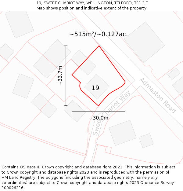 19, SWEET CHARIOT WAY, WELLINGTON, TELFORD, TF1 3JE: Plot and title map